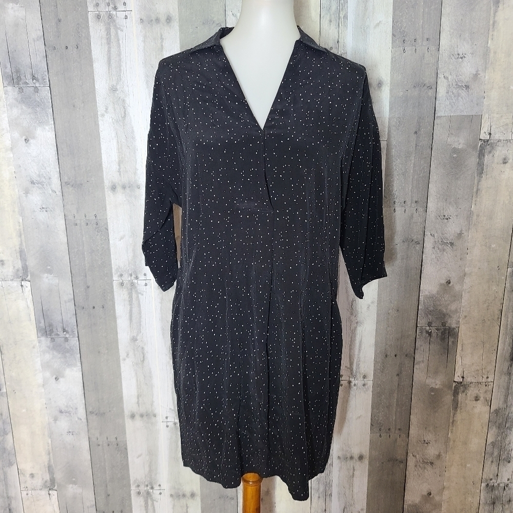 Whistles Small V Neck Cupro Polka Dot Shirt Dress